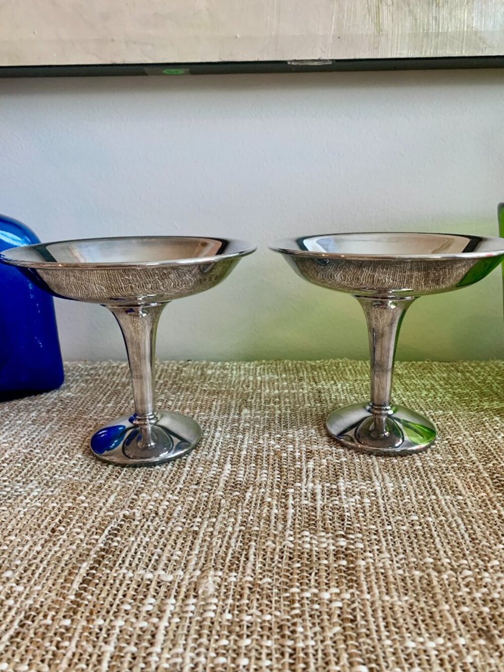 Silverplate Champagne Glass/Candy/Nuts/Soap Pedestal Footed Compote Dish (2 Set)